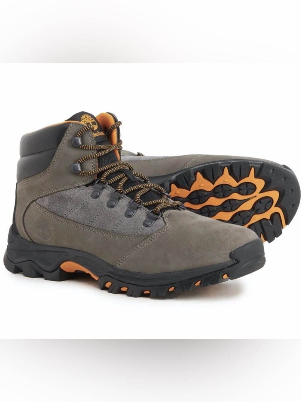 Timberland Men's Gray Suede Hiking Boots with Orange Accents